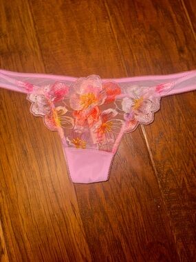 Victoria's Secret Pink Floral Sheer Lace Thong